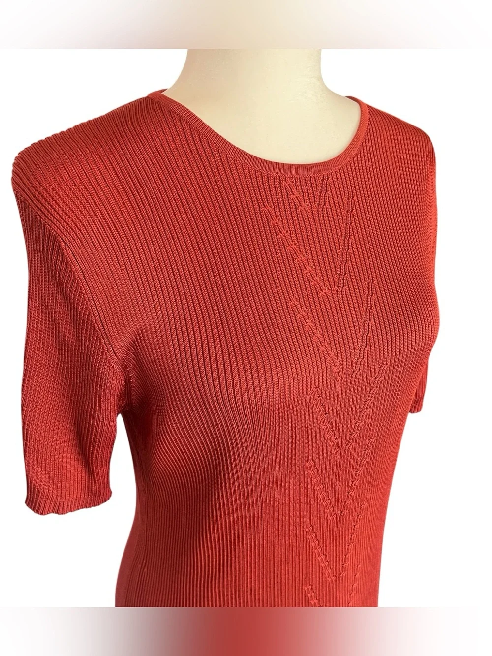Vintage Katherine Kelly Silk Sweater Top Short Sleeve Ribbed Orange Womens Large